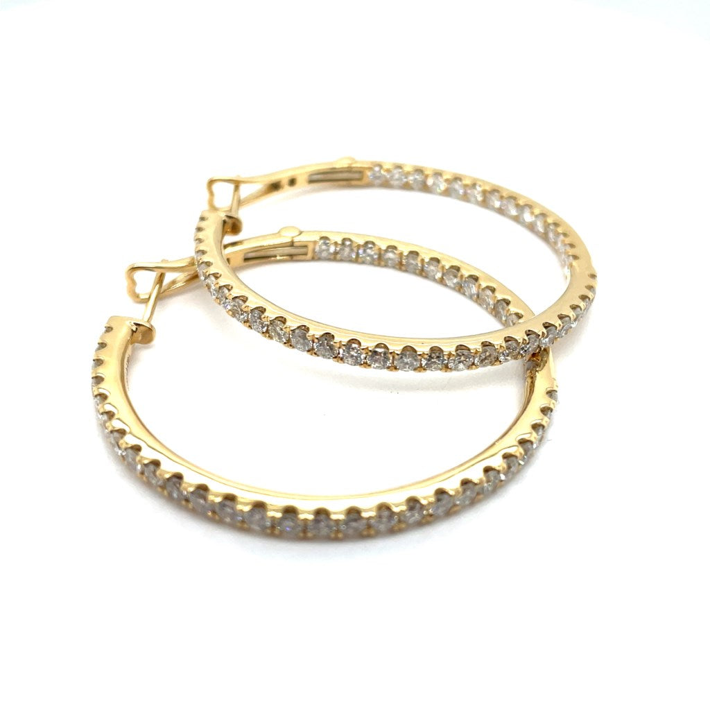 14kt Yellow Gold 40mm Diamond Inside Out Hoop Earrings