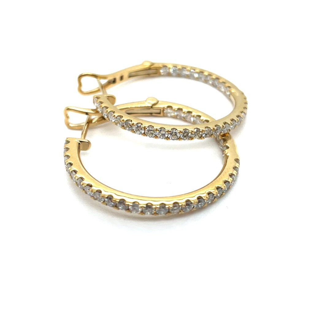 14kt Yellow Gold 30Mm Diamond Inside Out Hoop Earrings