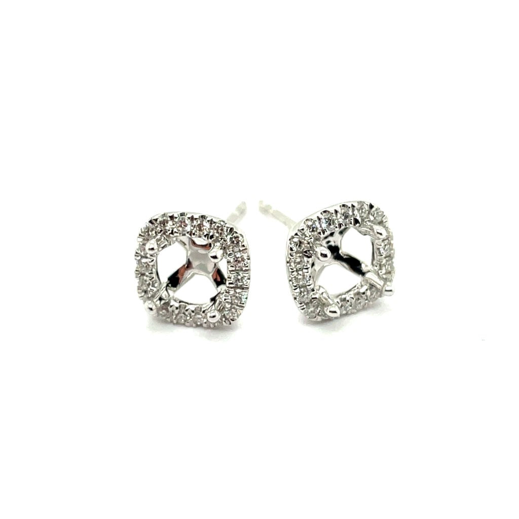 14kt White Gold Cushion Shape Diamond Stud Earring Mountings