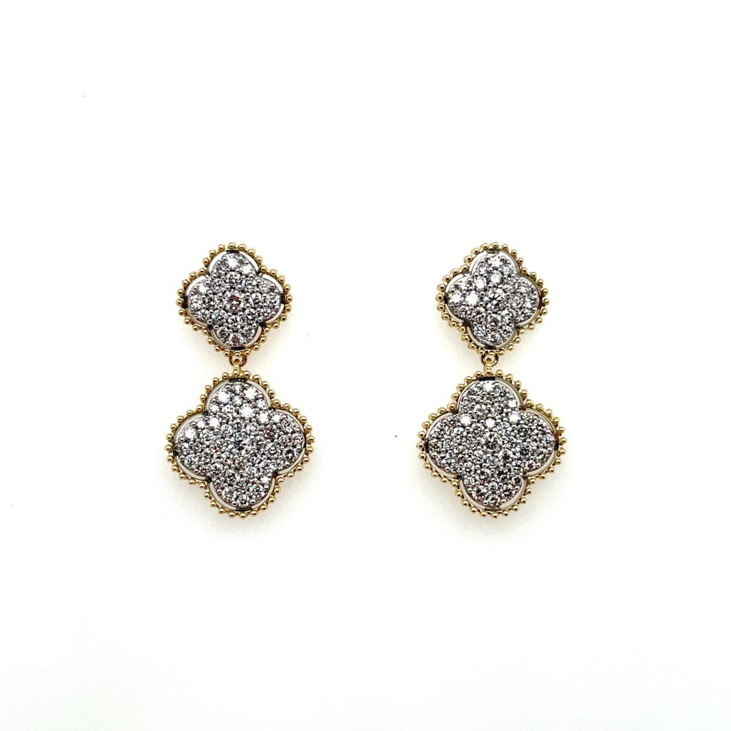 18kt Yellow Gold 1.59Ctw Diamond Clover Earrings