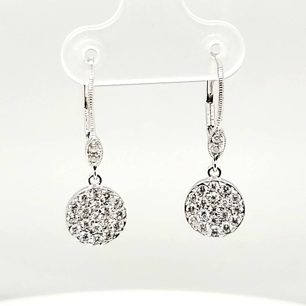 14kt White Gold Diamond Disc Drop Earrings