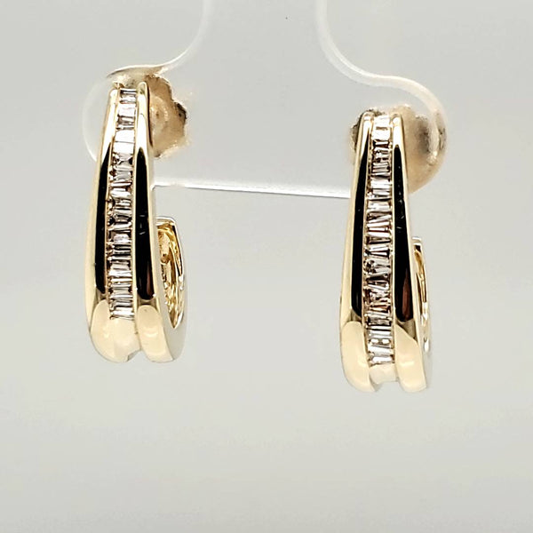 14Kt Yellow Gold Diamond J Hoop Earrings