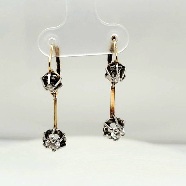 Vintage Platinum on Yellow Gold Diamond Earrings