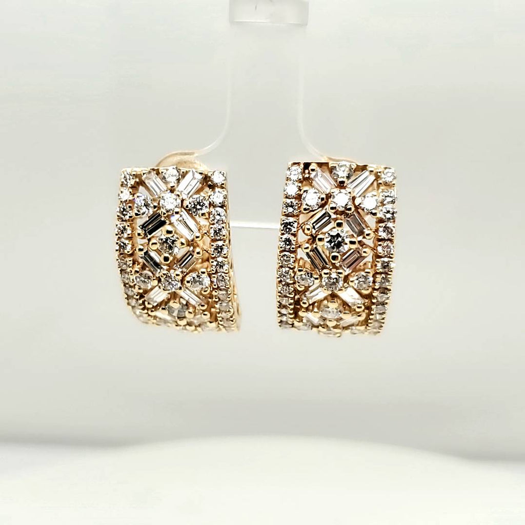 14kt Yellow Gold Round and Baguette Diamond Earrings