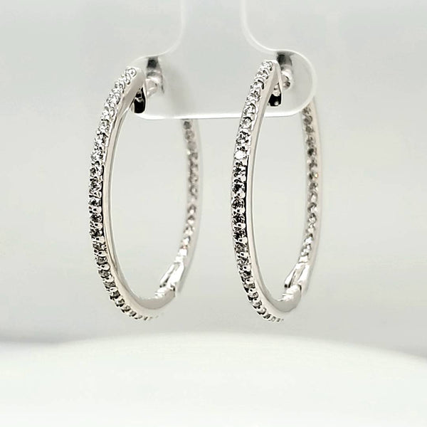 14kt white gold 1.50 carat total weight diamond inside/out hoop earrings