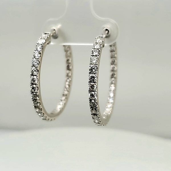 14kt White Gold Inside Outside Diamond Hoop Earrings