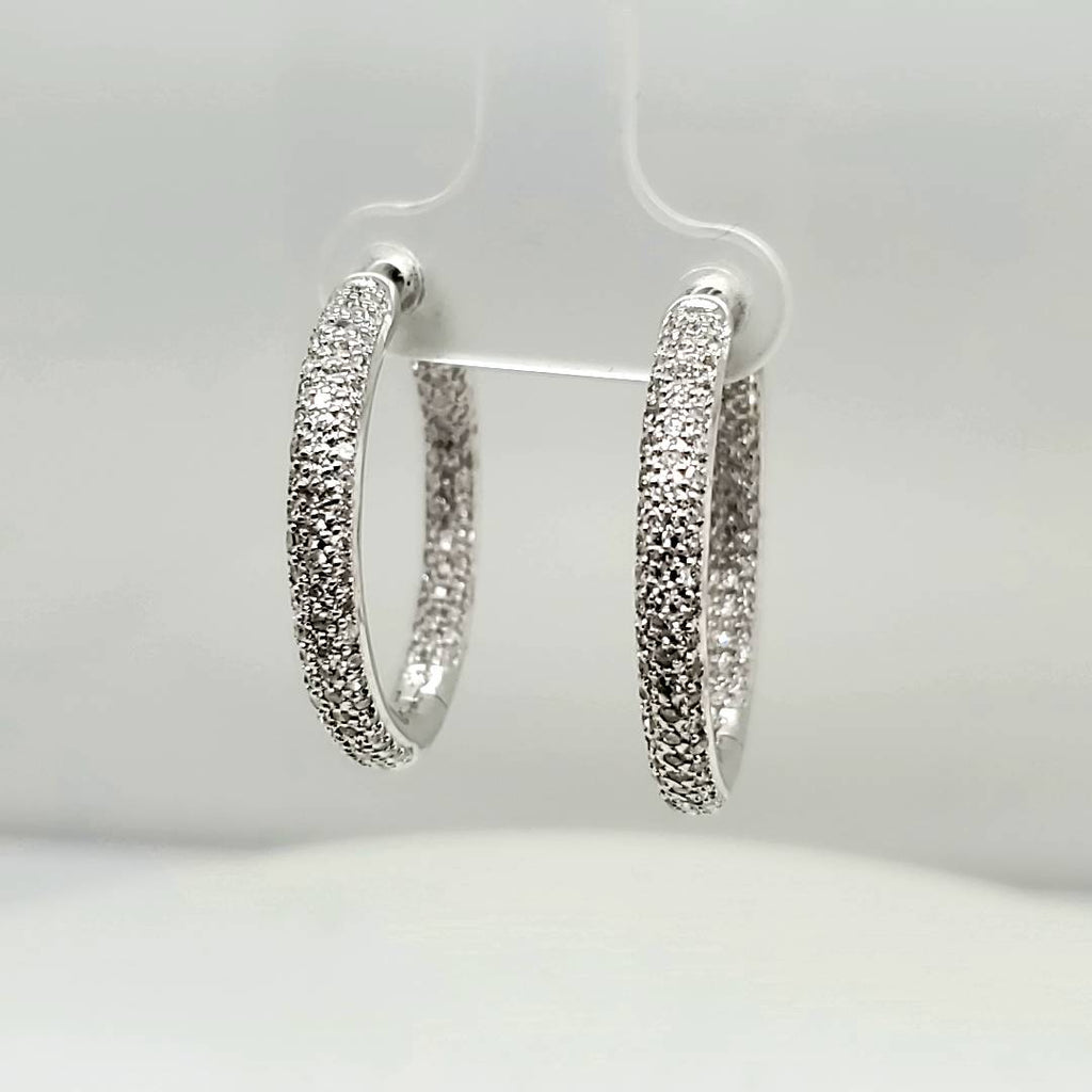 14kt White Gold Inside Outside Diamond Hoop Earrings