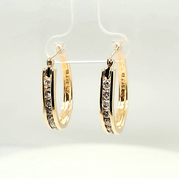 14kt Yellow Gold Diamond Hoop Earrings