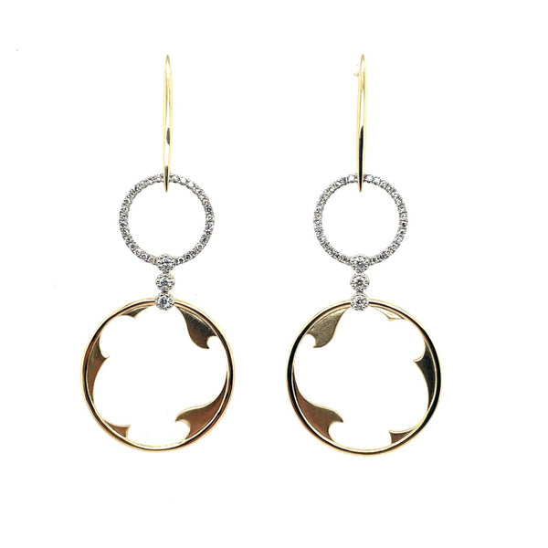 14kt Yellow Gold 0.29Ctw Double Circle Drop Diamond Earrings