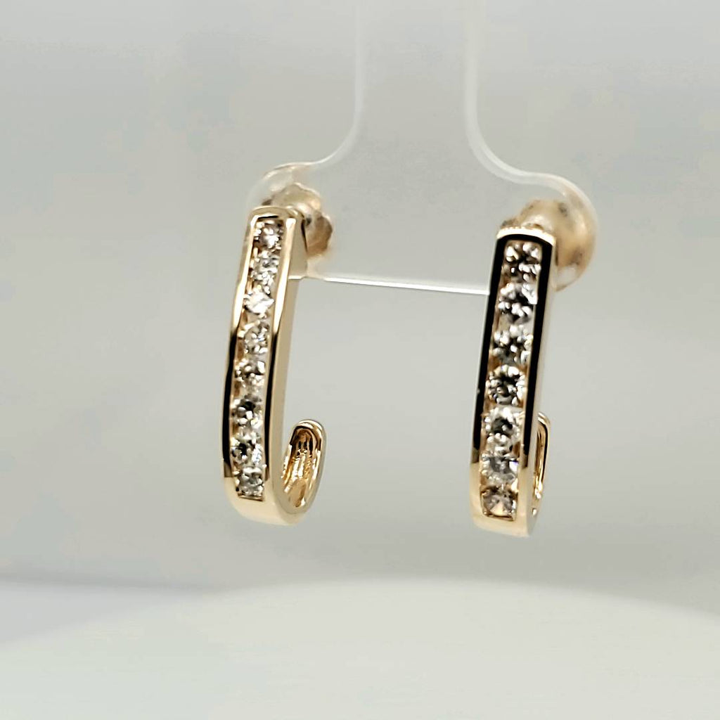 14Kt Yellow Gold Diamond J Hoop Earrings