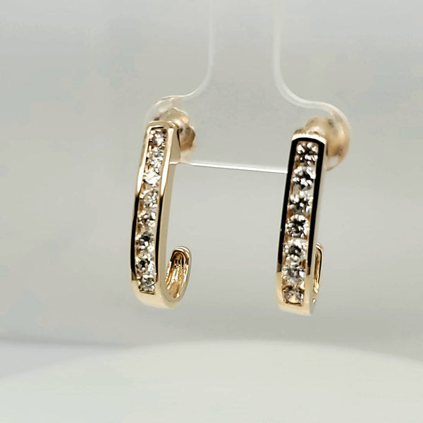 14Kt Yellow Gold Diamond J Hoop Earrings