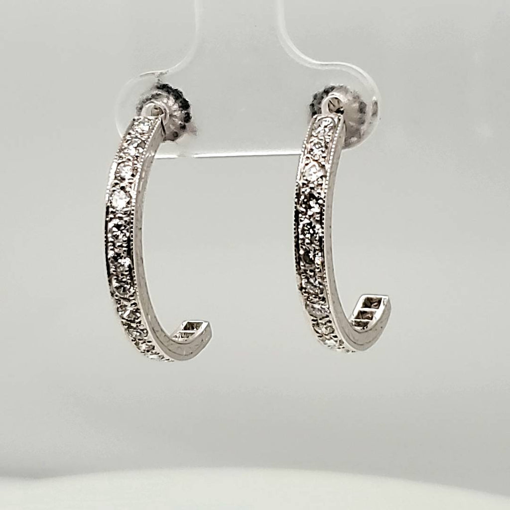 Diamond And Platinum Half Hoop Earrings