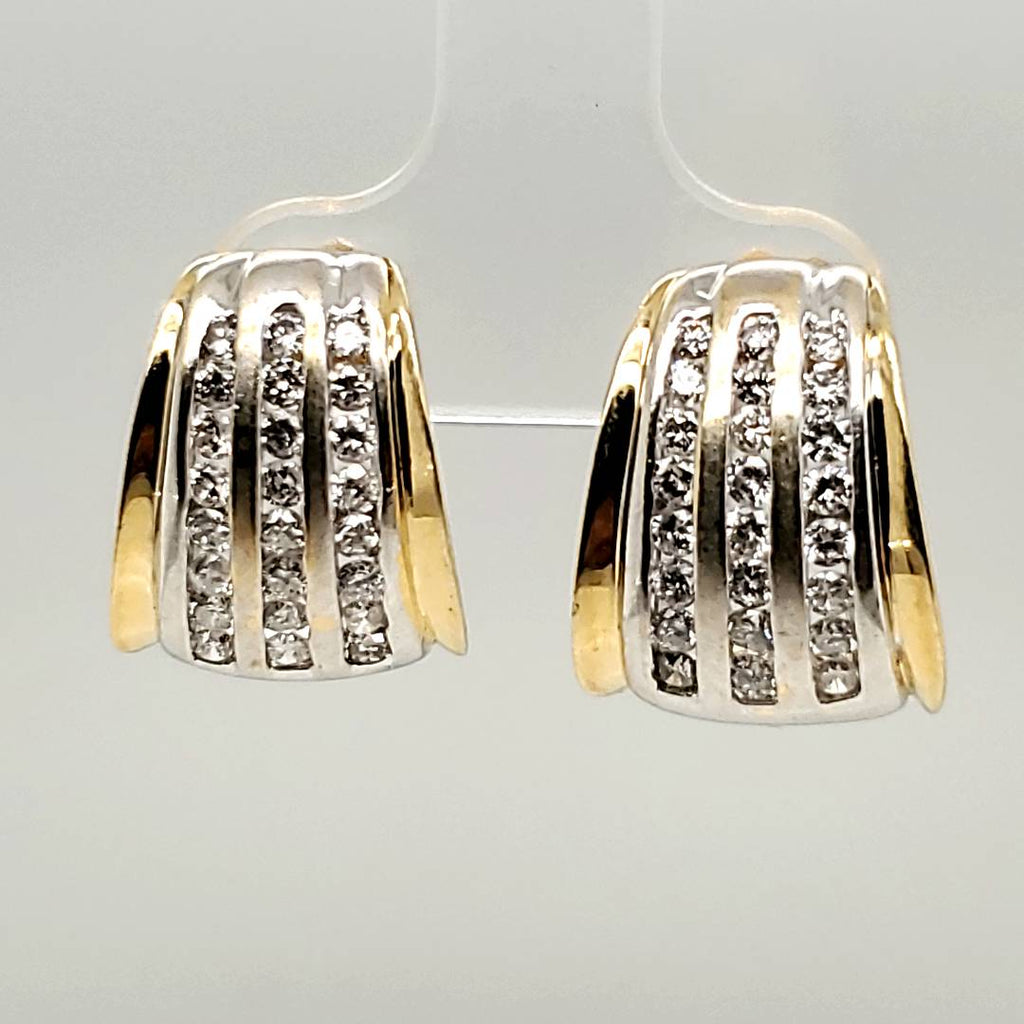 14kt Yellow and White Gold Diamond Shield Shaped Earrings