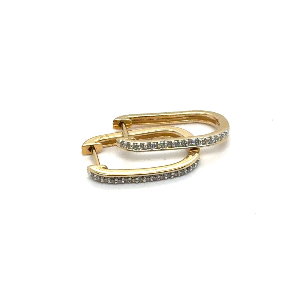 14kt Yellow Gold Paper Clip Style Diamond Hoop Earrings