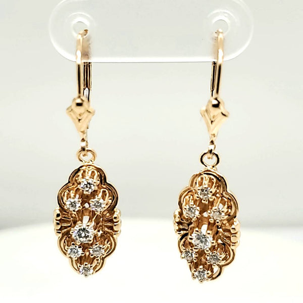 Vintage 14kt Yellow Gold and Diamond Dangle Earrings