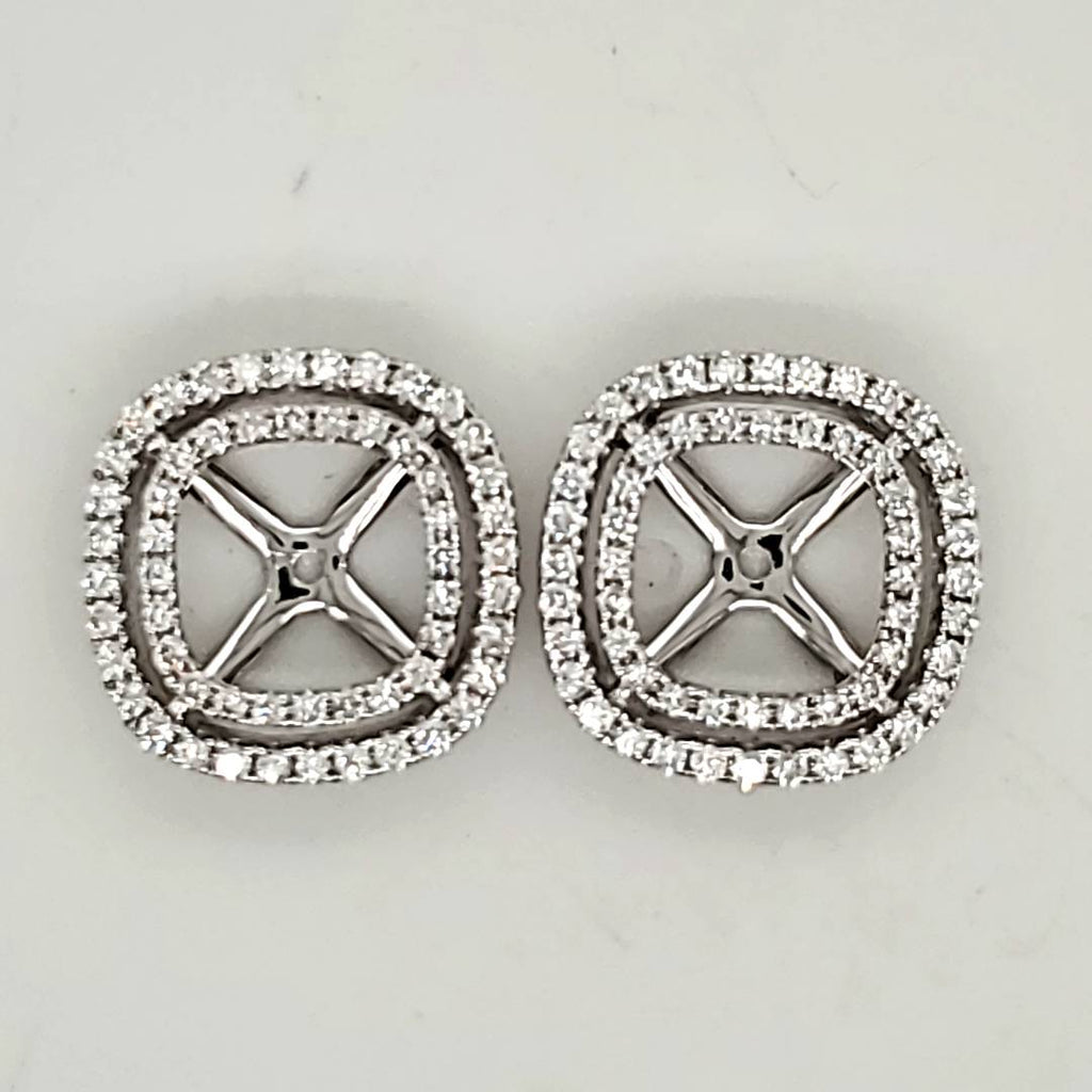 18kt White Gold and Diamond Cushion Shaped Diamond Earring Jackets