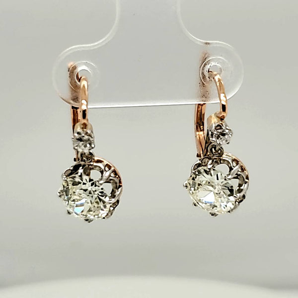 14kt Gold European Cut Diamond Dangle Earrings