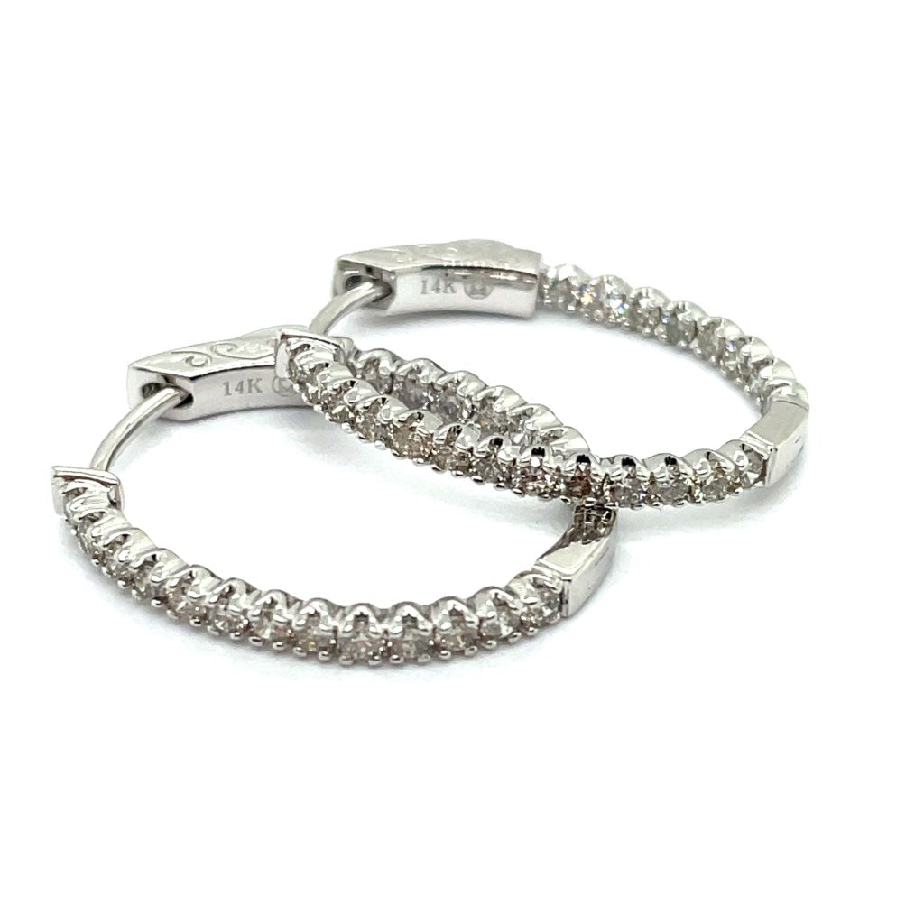 14kt White Gold 0.89Ctw Inside Out Diamond Hoop Earrings