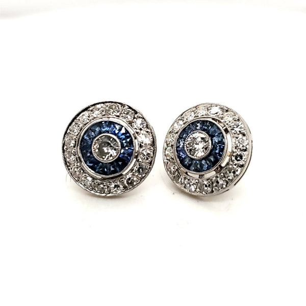 Platinum Diamond and Sapphire Earrings