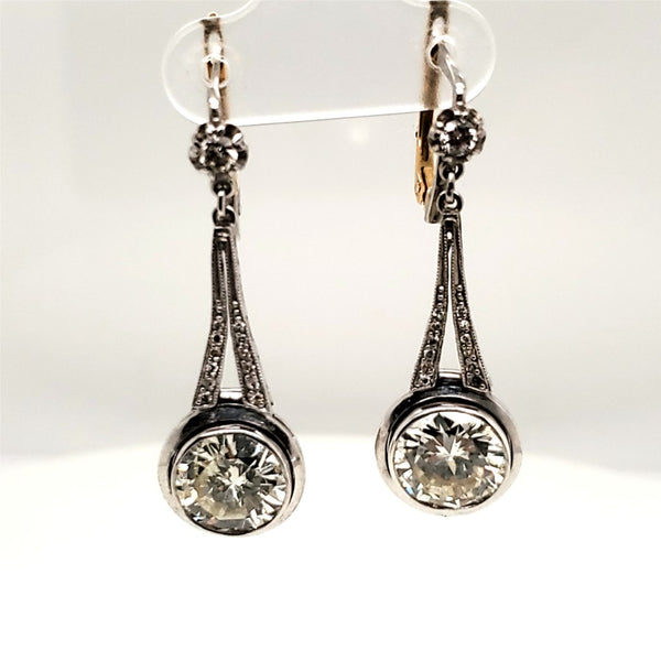 Platinum On Yellow Gold 4.31 Carat Total Weight Diamond Filigree Earrings