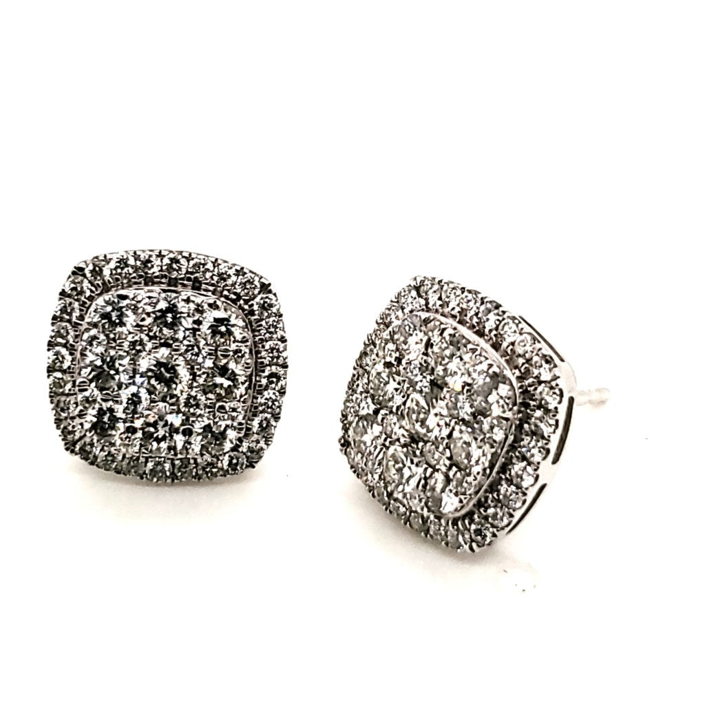 14Kt White Gold And Diamond Cluster Stud Earrings