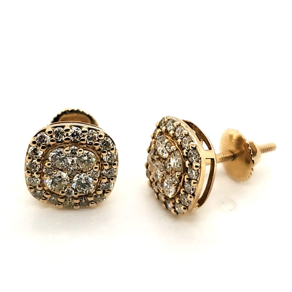 14Kt Yellow Gold And Diamond Cluster Stud Earrings