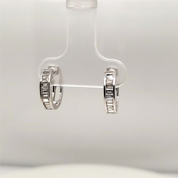 14kt White Gold Baguettte Diamond Huggie Hoop Earrings