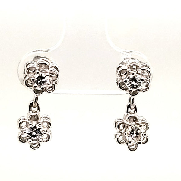 Vintage 14kt white gold diamond dangle earrings