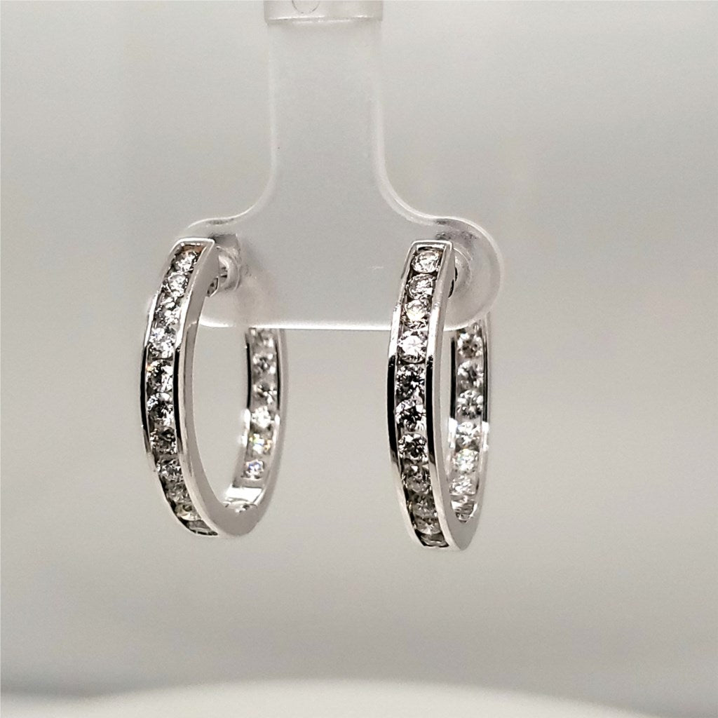 14kt White Gold Inside Outside Diamond Hoop Earrings