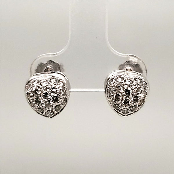 14kt White Gold Pave Set Diamond Heart Stud Earrings