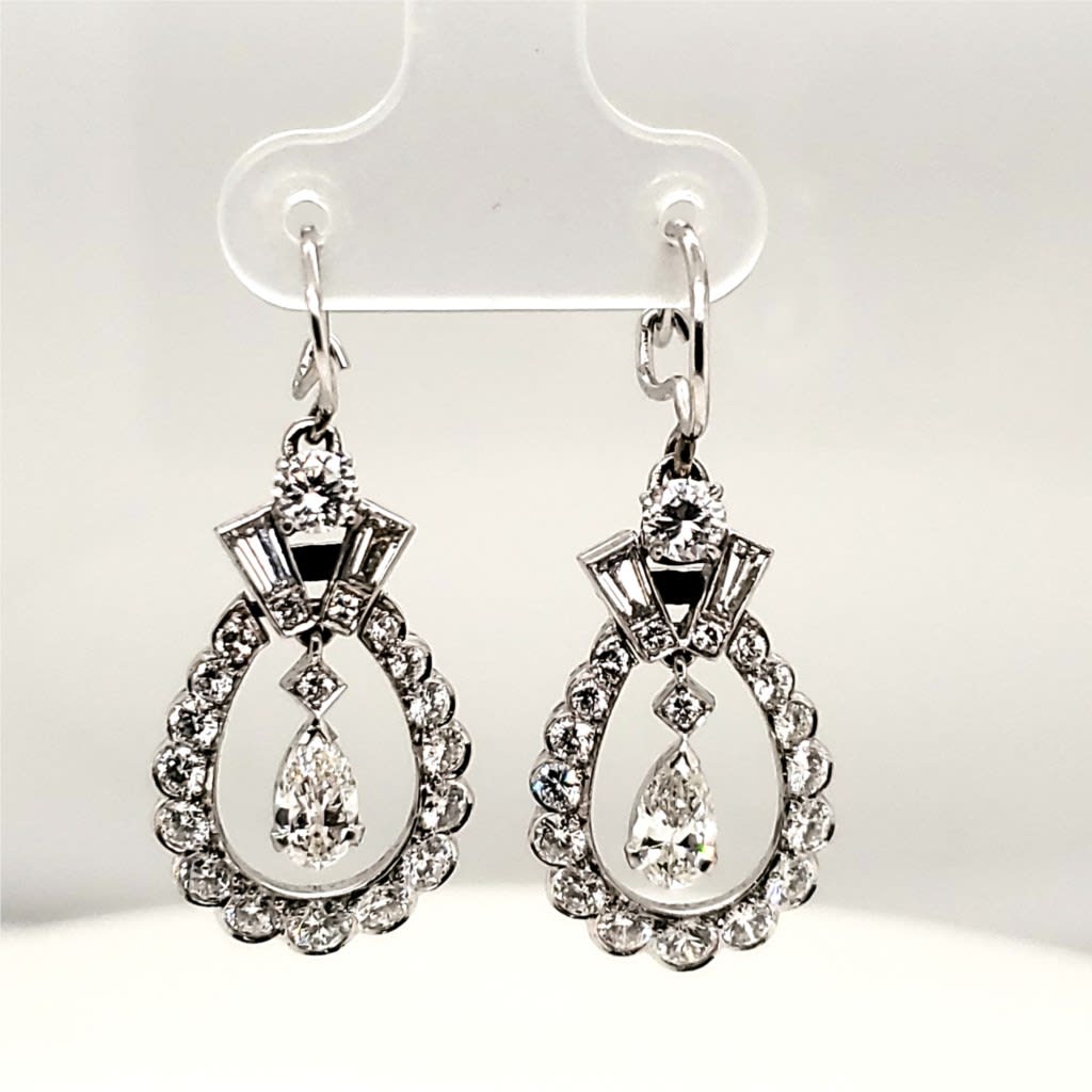 Vintage Platinum and Diamond Dangle Earrings