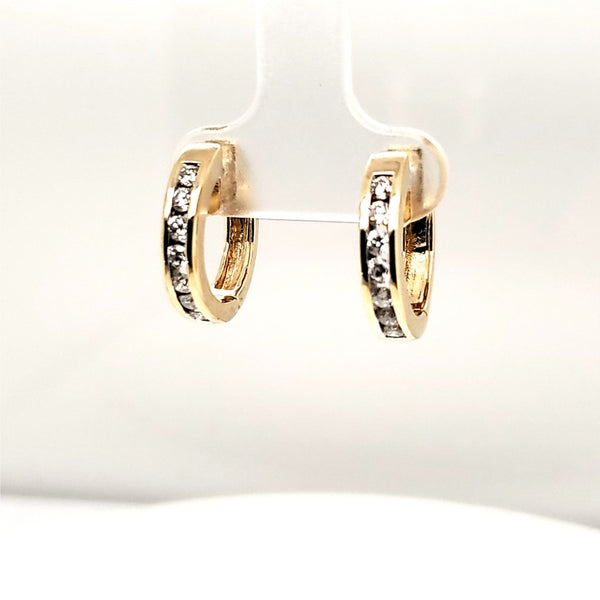 14kt Yellow Gold Diamond Huggie Hoop Earrings