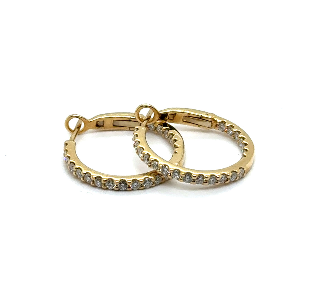 14kt Yellow Gold 20Mm Diamond Inside Out Hoop Earrings