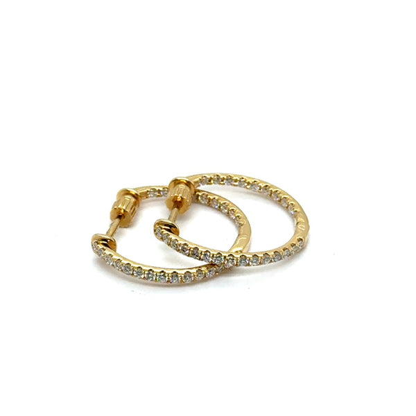 14kt Yellow Gold 20Mm Diamond Inside Out Hoop Earrings