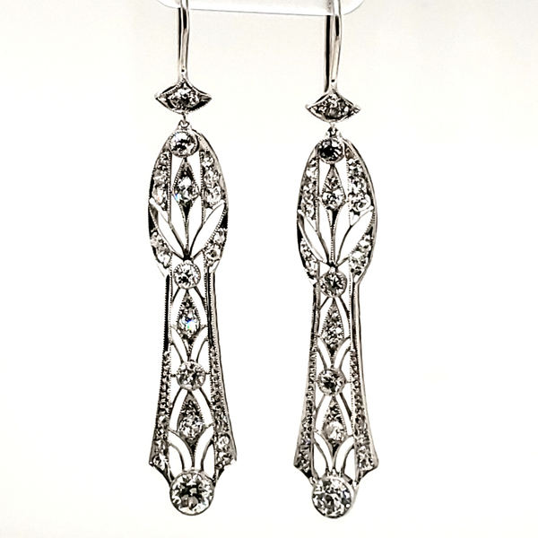 Art Deco Platinum Filigree Diamond Dangle Earrings