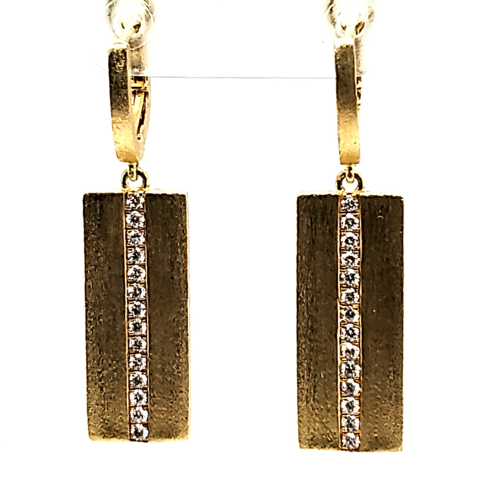 14kt Yellow Gold and Diamond Dog Tag Earrings