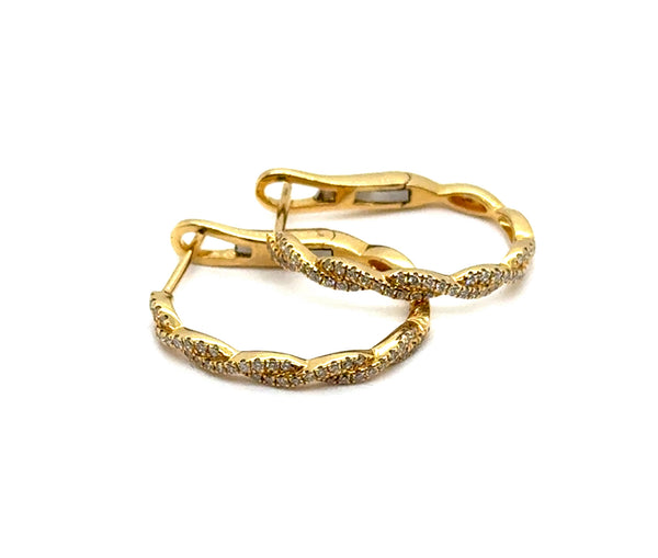 18kt Yellow Gold Spiral Twist Diamond Hoop Earrings