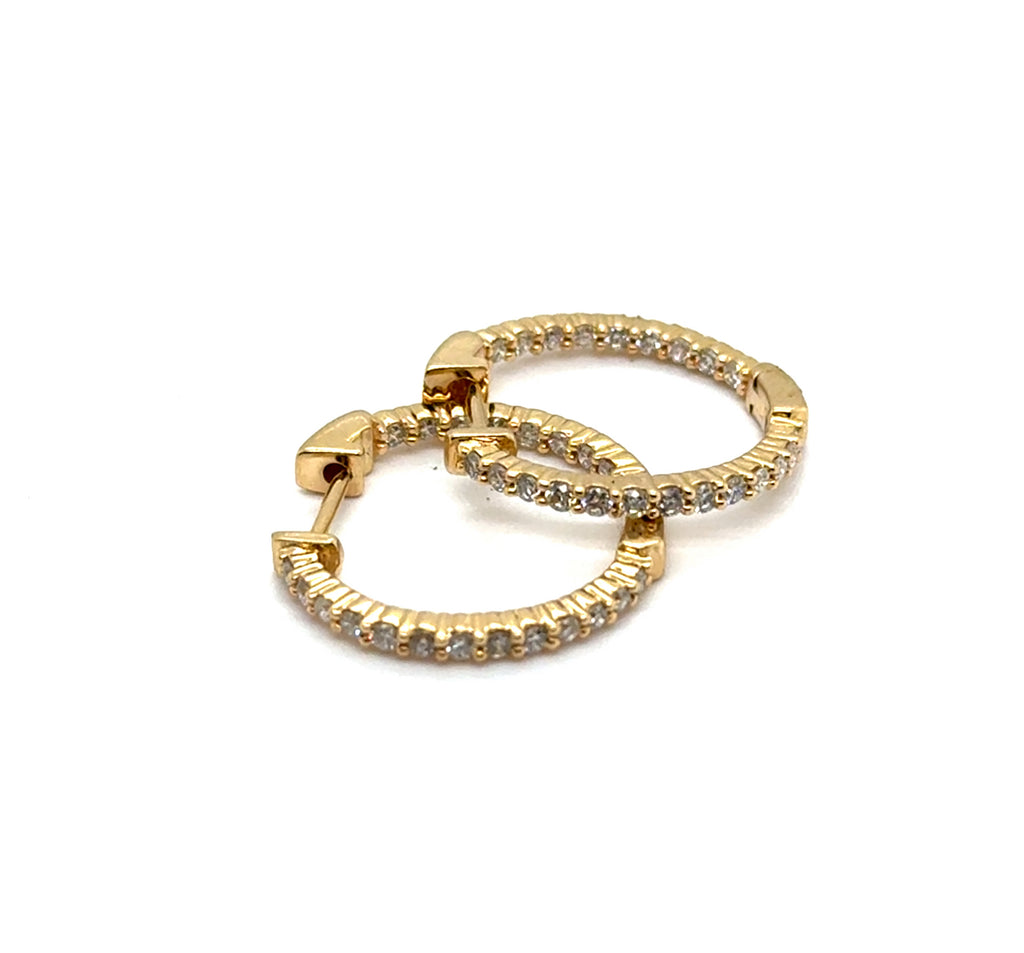 14kt Yellow Gold 19mm Inside Out Diamond Hoop Earrings