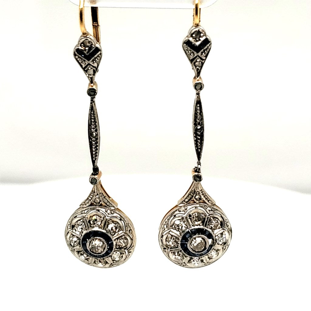 Vintage Platinum Diamond and Sapphire Earrings