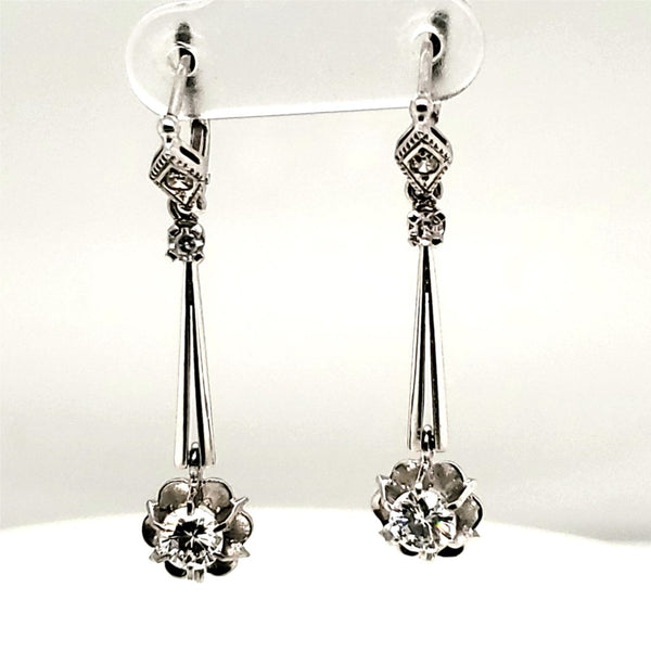 Vintage 18Kt White Diamond Dangle Earrings