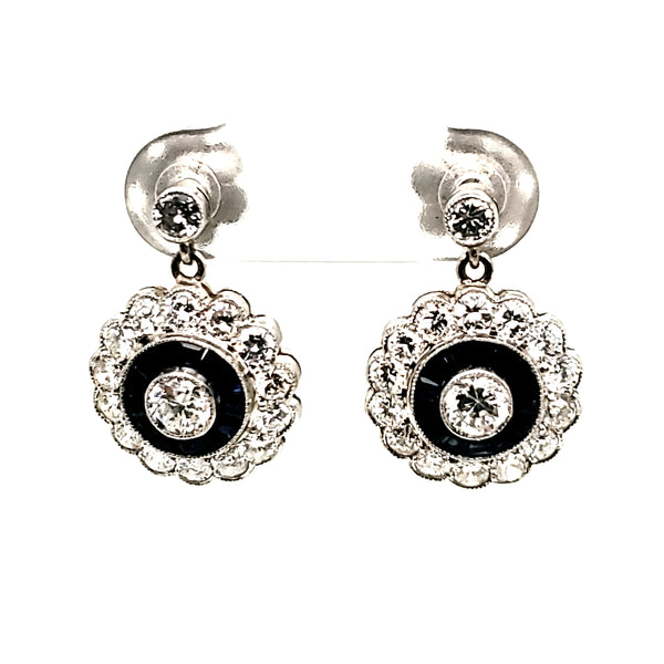 Art Deco Style Platinum Diamond and Sapphire Earrings