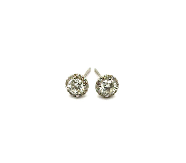 14kt White gold Diamond Halo Stud Earrings