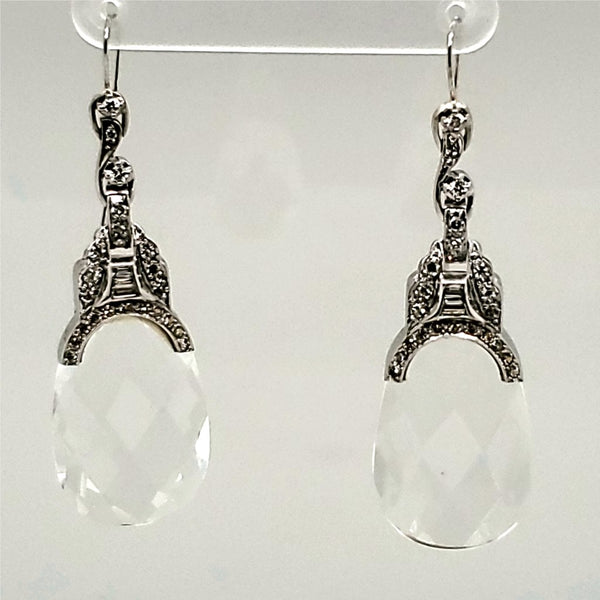 Art Deco Platinum Crystal and Diamond Dangle Earrings