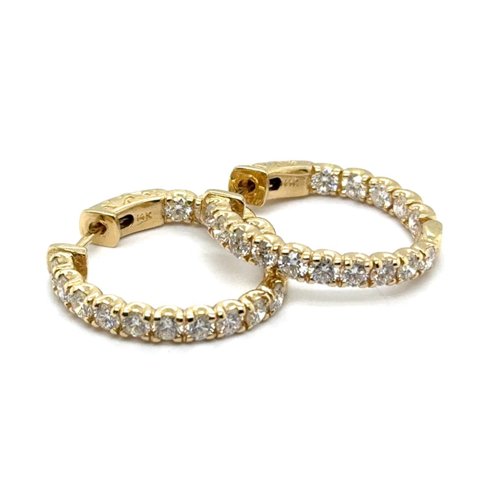 14kt Yellow Gold 25Mm Diamond Inside Out Hoop Earrings