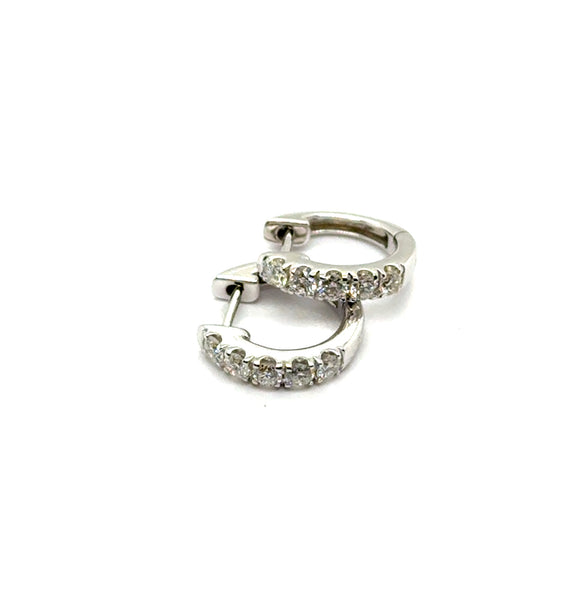 14Kt White Gold 12Mm Diamond Huggie Hoop Earrings