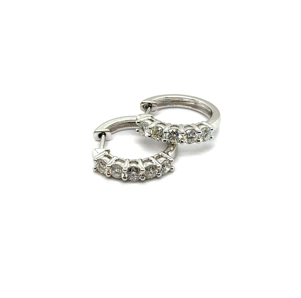 14Kt White Gold 17Mm Diamond Huggie Hoop Earrings