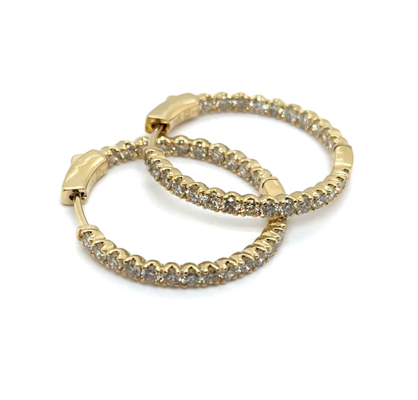 14kt Yellow Gold 2.00Ctw Inside Out Diamond Hoop Earrings