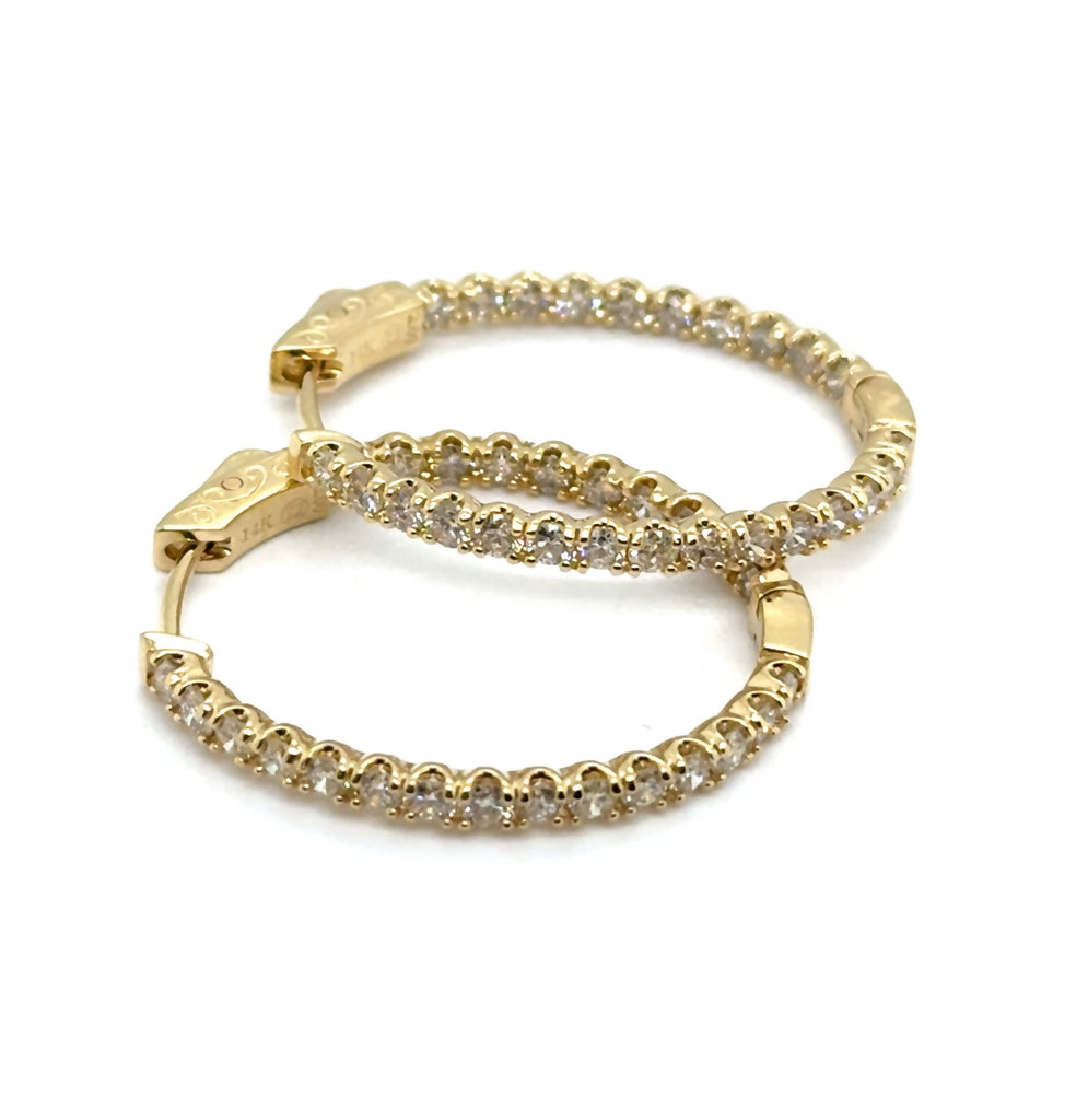 14kt Yellow Gold 2.00Ctw Oval Inside Out Diamond Hoop Earrings