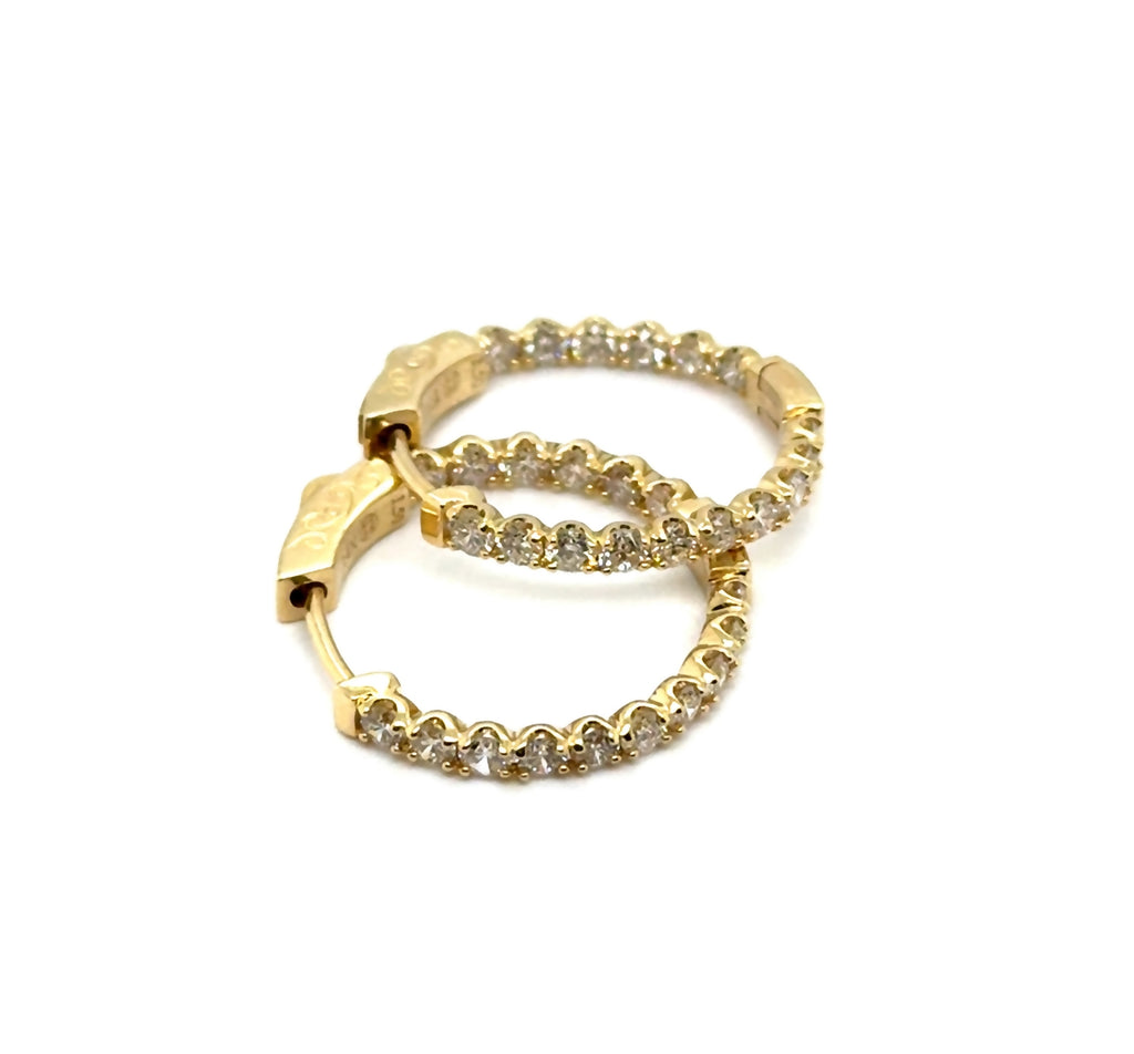 14kt Yellow Gold 1.50 Ctw Inside Out Diamond Hoop Earrings