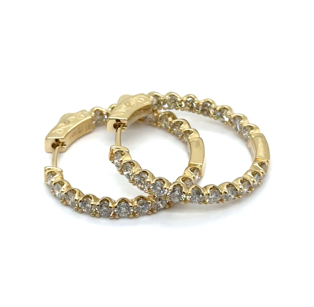 14kt Yellow Gold 3.01Ctw Inside Out Diamond Hoop Earrings